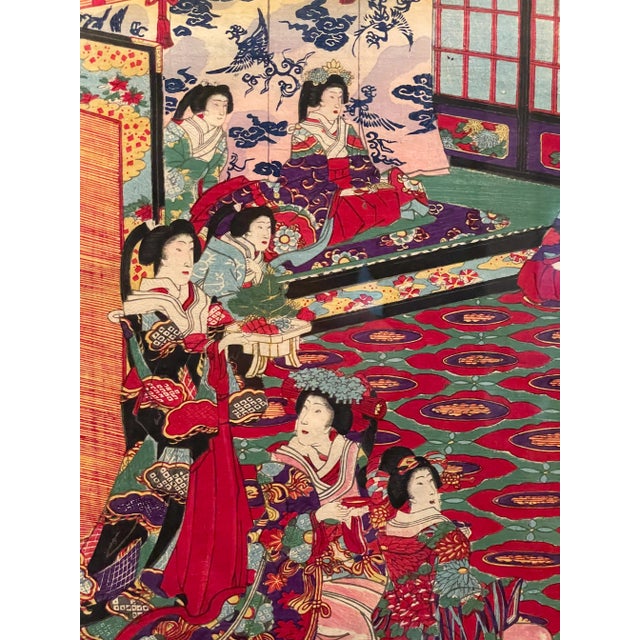 Late 19th Century Antique Japanese Woodblock Print Feast at the Gakushuin by Chikanobu Toyohara, 1879 For Sale - Image 5 of 5