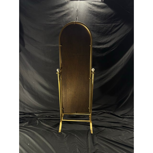 Mid-Century Modern Gold-Tone Arched Cheval Mirror Frame With Floral Porcelain Finials For Sale - Image 3 of 8
