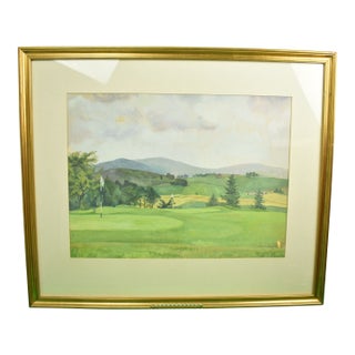 Mid 20th Century "Close to the Green" Golf Course Watercolour & Gouache Ex-Mary s.b. Braga Estate For Sale