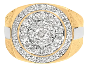 10K Yellow Gold 1 1/2 Cttw Diamond Cluster and Halo Signet Mens Ring (K-L Color, I1-I2 Clarity) - Size 10