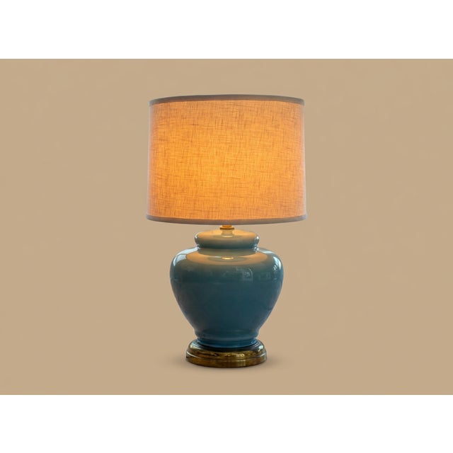 Mid-Century Modern Mid-Century Modern Robin's Egg Blue Cased Glass Ginger Jar Table Lamp For Sale - Image 3 of 7