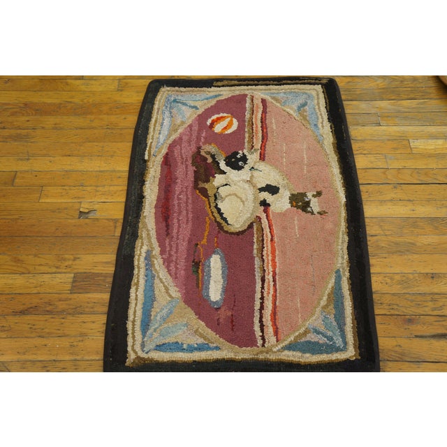 1930s Rose Antique Animal Pictorial Folk Art American Hooked Rug2'2" X 3'4" Handknotted Wool Carpet For Sale In New York - Image 6 of 6