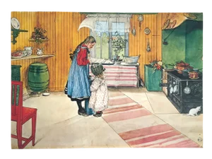 Carl Larsson Vintage 1972 Original Swedish Lithograph Print Poster " Koket the Kitchen " 1898