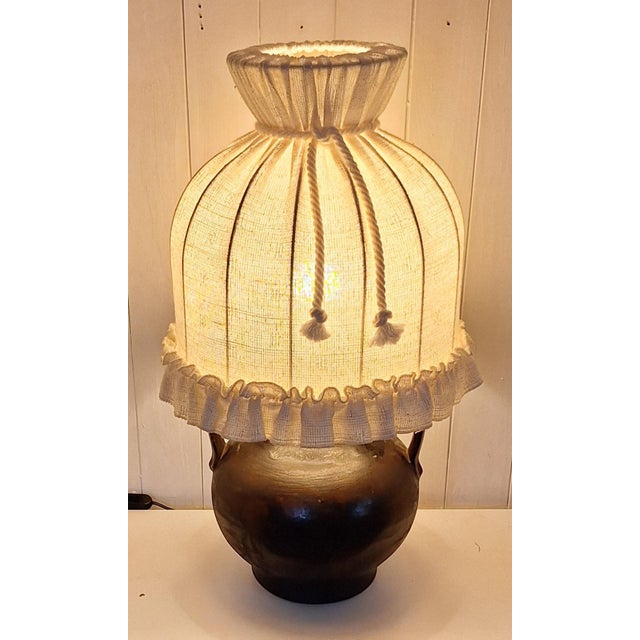 Vintage Table Lamp with Brown Ceramic Base, 1970s For Sale - Image 4 of 8