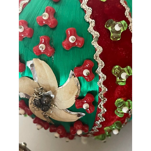 Shabby Chic Vintage Beaded Christmas Ornaments Balls- Set For Sale - Image 3 of 4