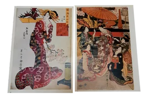 Vintage Geisha Japanese Prints - a Pair