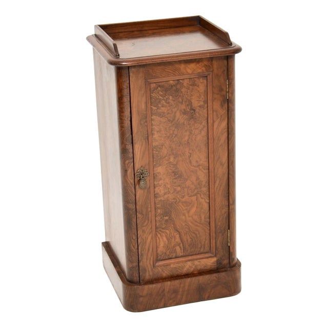 Antique Victorian Bedside Cabinet in Burr Walnut, 1860s For Sale
