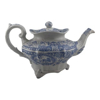 Early 19th Century English Blue & White Transferware Teapot, Staffordshire c.1820 For Sale