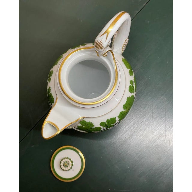 Ceramic Meissen Porcelain Gilt Green Ivy Leaf Vine Swan Neck Handle Coffee Pot For Sale - Image 7 of 12