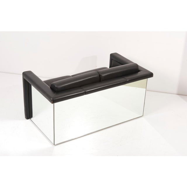 Pair of 1980s Trix & Robert Haussmann for Knoll 2-seat sofa settee This pair is made in black leather and mirror. All...