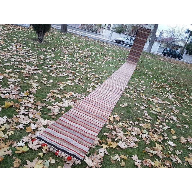Textile Vintage Handmade Rag Runner Extra Long RunnerTread - 1′12″ × 30′6″ For Sale - Image 7 of 11