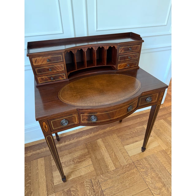 Auburn Early 20th Century Flint & Horner Mahogany Inlaid Writing Desk For Sale - Image 8 of 17