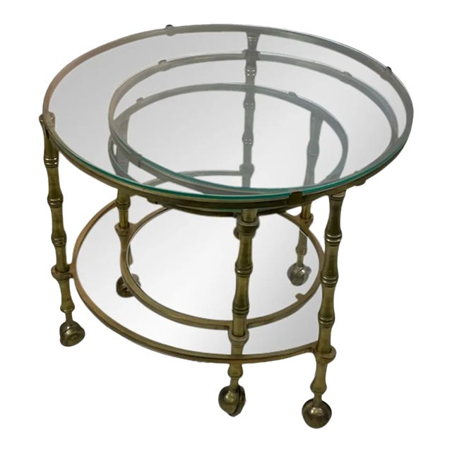 1970s Modern Solid Brass Faux Bamboo Expansion Nesting Tables For Sale