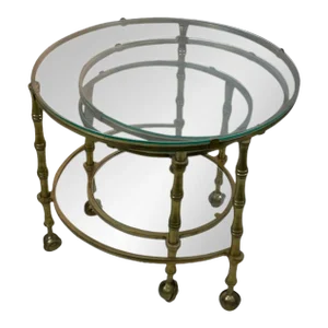 1970s Modern Solid Brass Faux Bamboo Expansion Nesting Tables