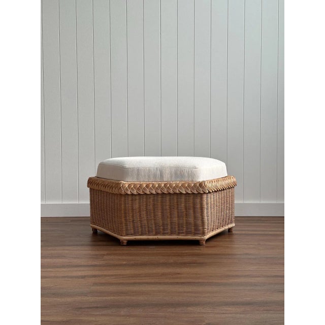 Vintage Coastal Brown Jordan Braided Rattan Hexagonal Ottoman For Sale - Image 12 of 12