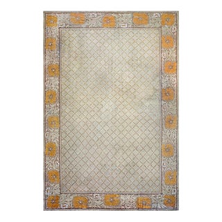 1920s Antique Ivory Geometric Donegal Arts & Crafts Ireland Large Oversized Rug For Sale