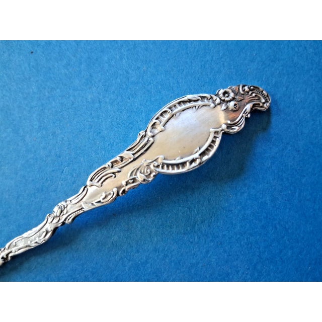 William B. Durgin 1891 Watteau by Durgin Sterling Silver 7 1/2" Long Handle Pierced Olive Spoon No Mono For Sale - Image 4 of 7