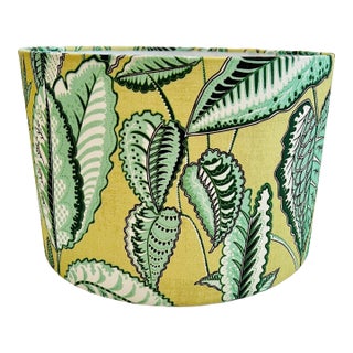 Botanical Luxe Drum Lampshade in Green & Gold Foliage Pattern For Sale