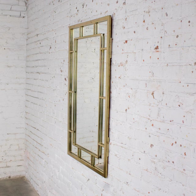 Late 20th Century Modern Large Rectangular Wall Mirror W/Brass Windowpane Frame For Sale - Image 18 of 18