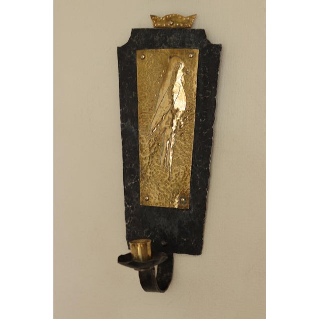 Mid-Century Modern Swedish Brass and Wrought Iron Sconces with Bird Motifs, Set of 2 For Sale - Image 4 of 14