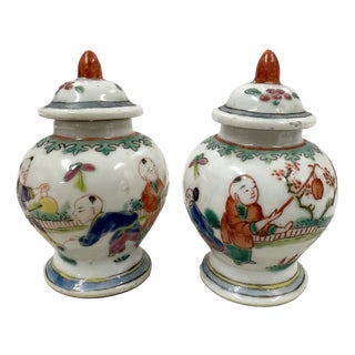 Early 20th Century Chinese Hand Painted Porcelain Ginger Jar - A Pair For Sale
