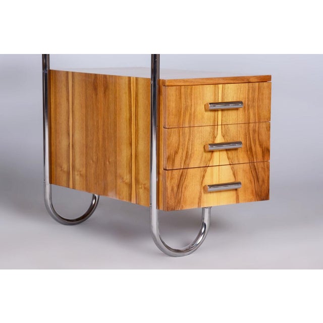 Restored Bauhaus Writing Desk Catalog model: PS 8 Material: Walnut, Chrome-plated Steel Source: Czechia (Czechoslovakia)...