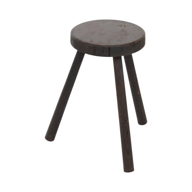 Rustic Vintage Rustic Three-Legged Stool in Stained Wood For Sale - Image 3 of 15