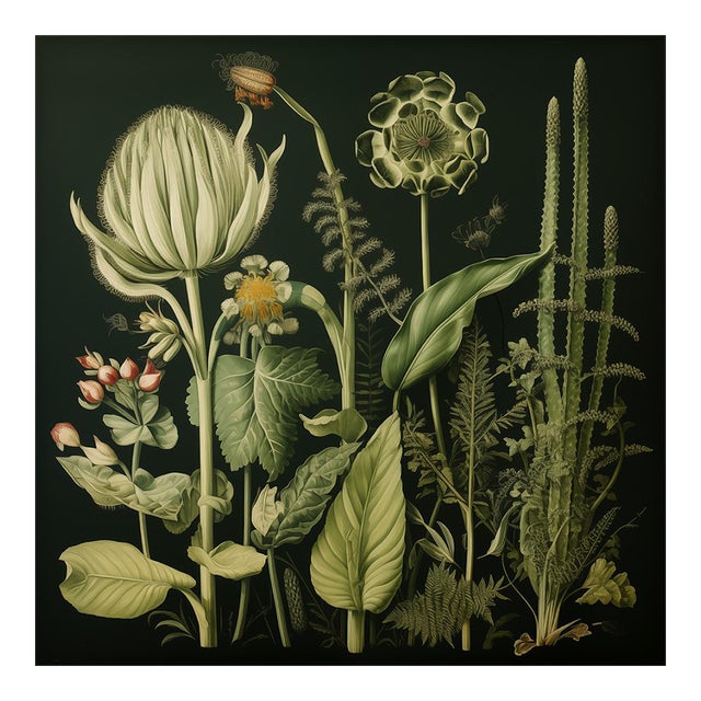 20' X 20' Original Watercolor Botanical Fine Art Print - Dark Green, Unframed For Sale
