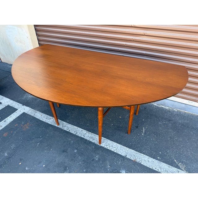 Henredon Vintage Mid Century Modern Drop Leaf Oval Walnut Dining From Heritage Henredon For Sale - Image 4 of 8