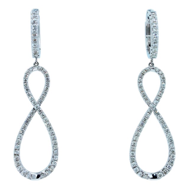 2.5 Carat Fancy Round Pear Shape Brilliant Cut Diamond Hoop 14 Karat White Gold, A Pair For Sale