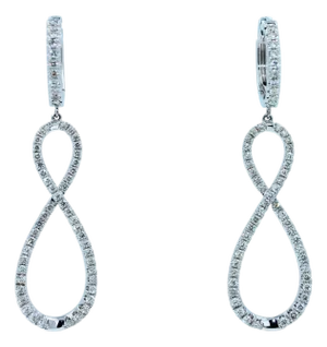 2.5 Carat Fancy Round Pear Shape Brilliant Cut Diamond Hoop 14 Karat White Gold, A Pair