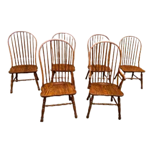 Vintage Oak Windsor Chairs by Tell City Furniture- Set of 6