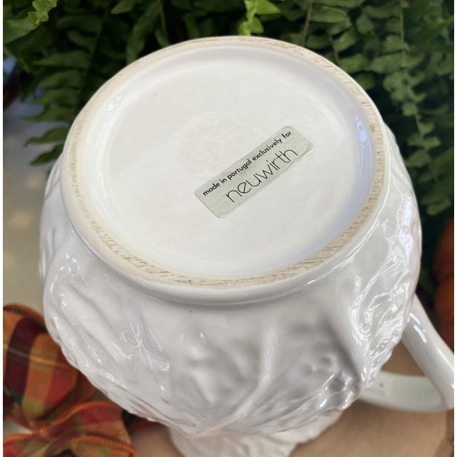 1980's Water Pitcher: White Majolica Cabbage Leaf Design Made in Portugal for Neuwirth, 8.5" HIgh For Sale - Image 13 of 14