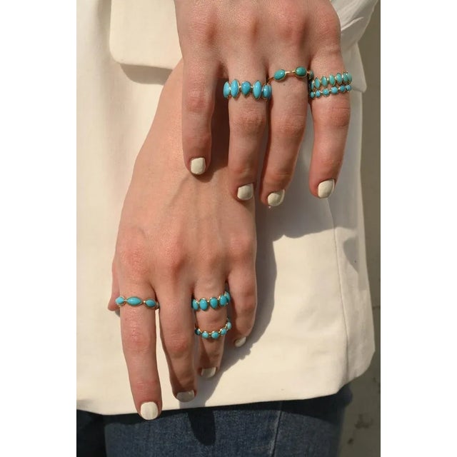 18k Yellow Gold Stackable Turquoise Eternity Band Ring Size 7 ( All Sizes Available ) For Sale In New York - Image 6 of 12