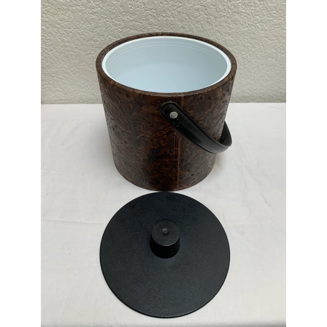 Vintage Brown Embossed Faux Leather Ice Bucket For Sale - Image 10 of 11