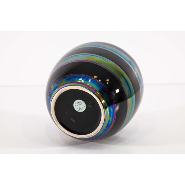 Set of 4 Striped Iridescent Black Ceramic Vessels Contemporary Modern For Sale - Image 4 of 10