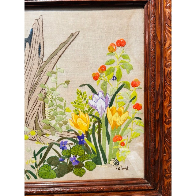 1960s VTG 1970s Paragon Forest Reborn Crewel Framed Wow! Signed and Dated Embroidery For Sale - Image 5 of 8