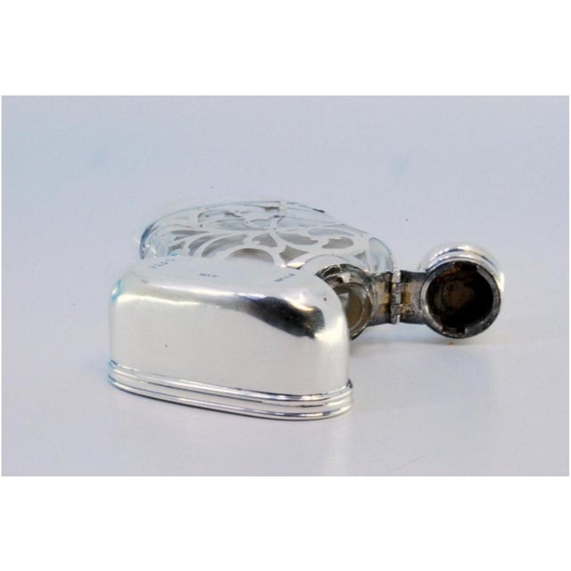 Silver Perfume Bottle with Hinged Lid and Glass Inside For Sale - Image 3 of 9