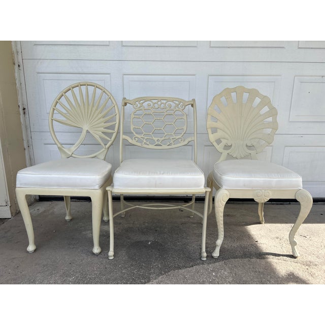 Hollywood Regency 1960s Set of 6 Hollywood Regency Era Aluminum Cast Chairs For Sale - Image 3 of 17