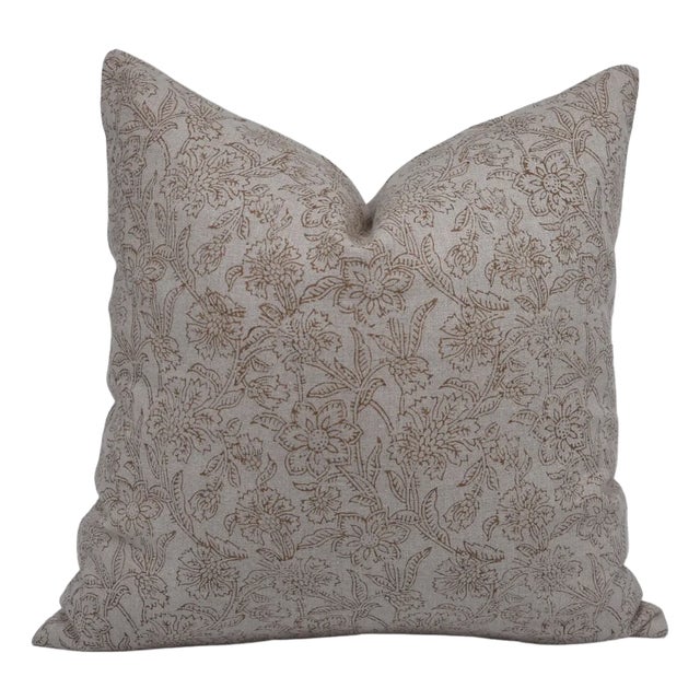 Hand Block Printed Pure Linen Designer Pillow Cover 14x14 Inch- Jarul For Sale