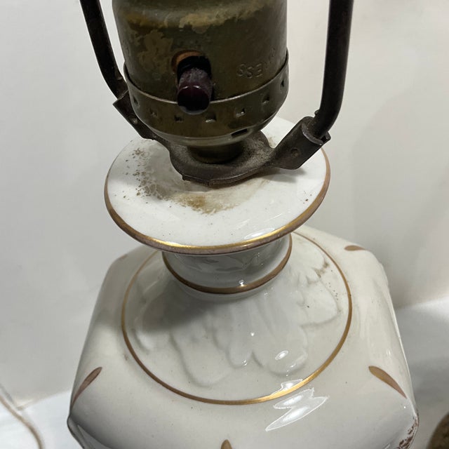 Pair French Empire Neoclassical Mid Century Porcelain Table Lamps Butterfly Finial For Sale - Image 11 of 11