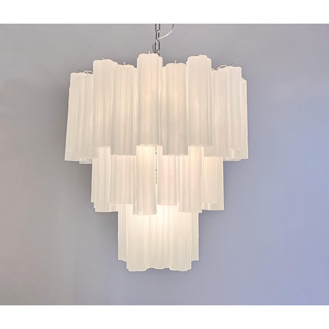 Large Three-Tier Venini Murano Glass Tube Chandelier in Etched Glass, 1990s For Sale - Image 6 of 16
