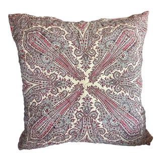 Vintage Pink & Red Paisley Silk Twill Scarf Throw Pillow Cover For Sale