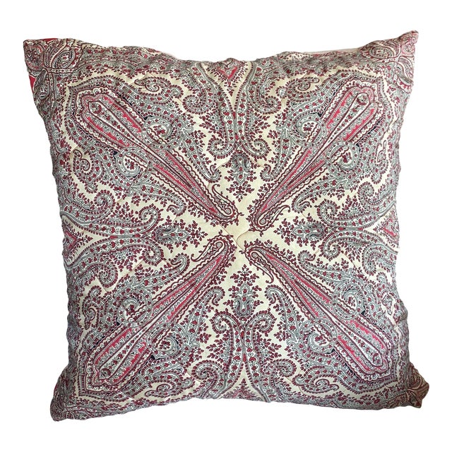 Vintage Pink & Red Paisley Silk Twill Scarf Throw Pillow Cover For Sale