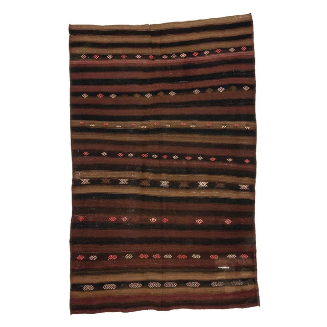 Textile 1960s Vintage Striped Turkish Wool Kilim Rug- 5′6″ × 8′6″ For Sale - Image 7 of 7