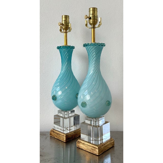 Vintage Italian Murano Glass Lamps - A Pair For Sale - Image 9 of 12