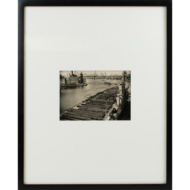 An original silver gelatin black and white photograph by Associated Press Photo. The USS Roosevelt aircraft carriers on...