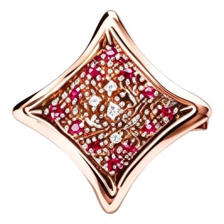 Late 19th Century 14K Pink Gold Rose Diamond Ruby Filigree Ring, Size 6.75 For Sale
