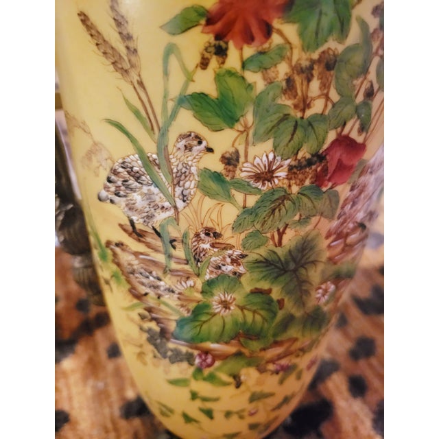 Vintage French Ceramic Metal Covered Floral Yellow Red Extra Tall Urn Decorative Jar For Sale - Image 10 of 12