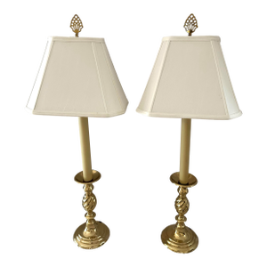 Pair of Vintage Brass Candlestick Table Lamps